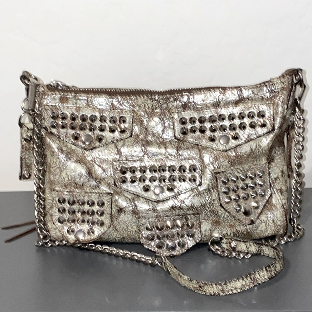Rebecca Minkoff Brown & Silver Leather Silver Hardware Crossbody Bag EUC